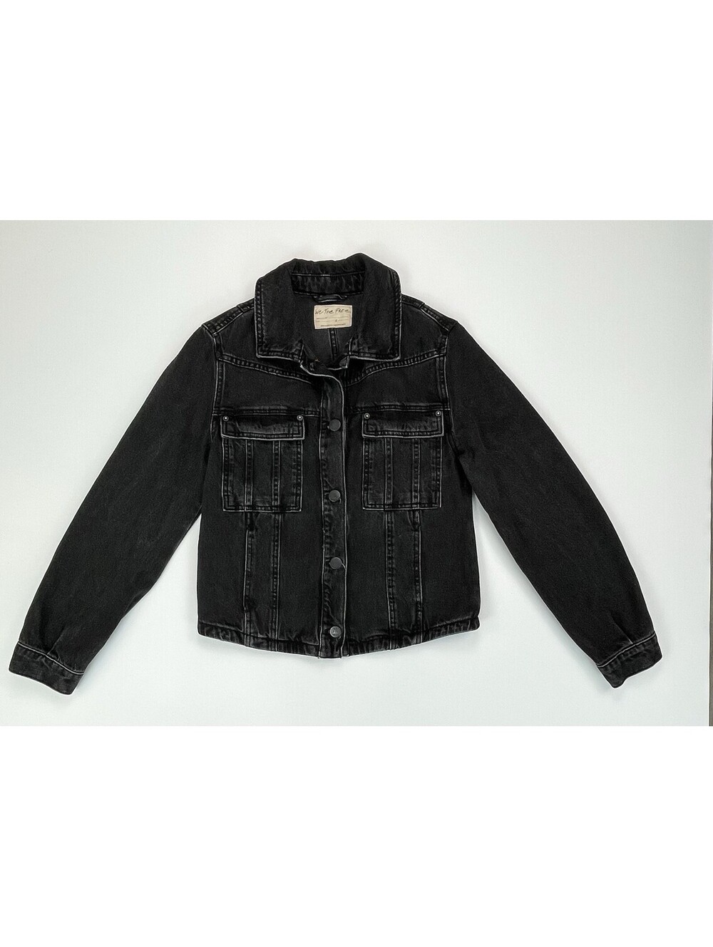 Free People We The Free Jade Denim Jacket Washed Black Cotton Trucker S - Picture 2 of 9